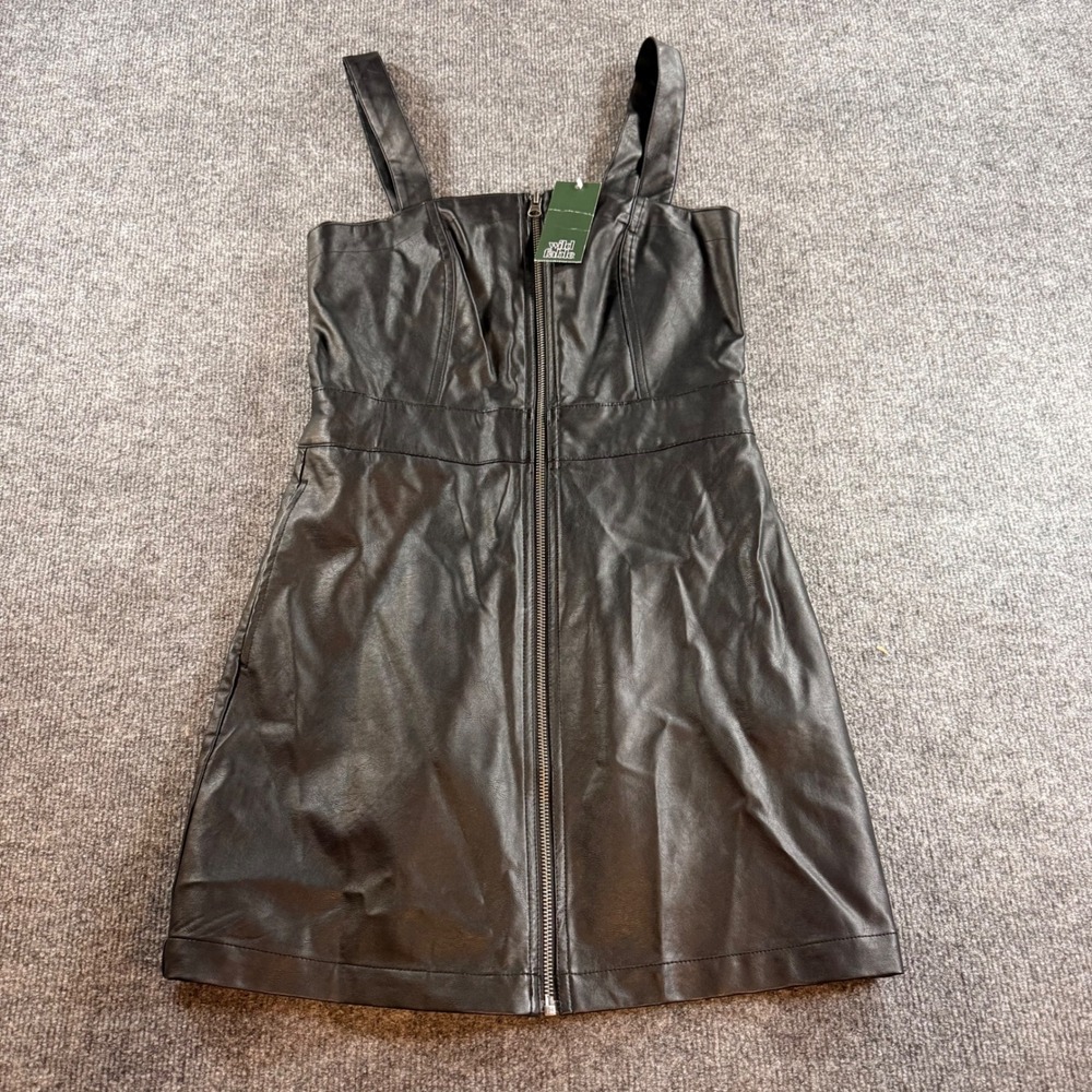 Wild Fable Womens Faux Leather Zip Front Mini Dress Black XS Sleeveless Pockets
